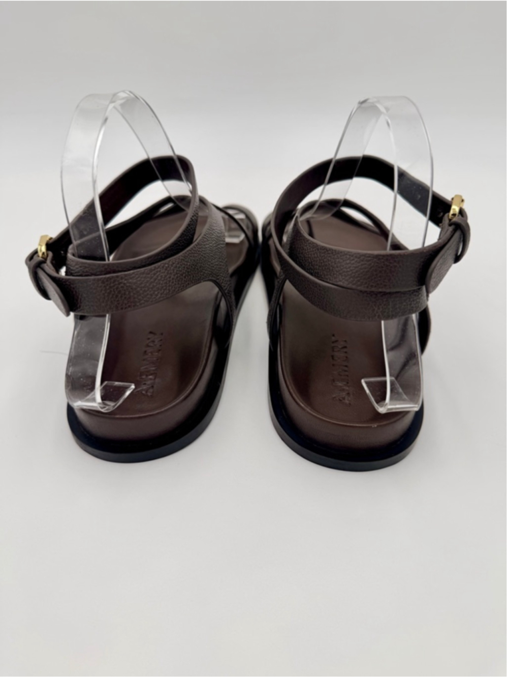 New Womens A.EMERY Jalen Slim Strappy Leather Flat Sandals Hazel Brown 7 7.5 38 - Picture 5 of 9